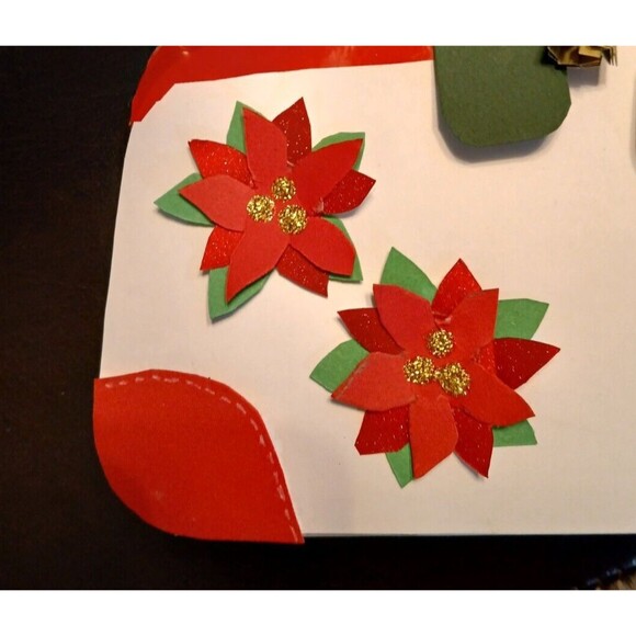Handmade Paper Purse Gift Bag Gift Card Holder Christmas Poinsettias Magnet - Picture 5 of 9